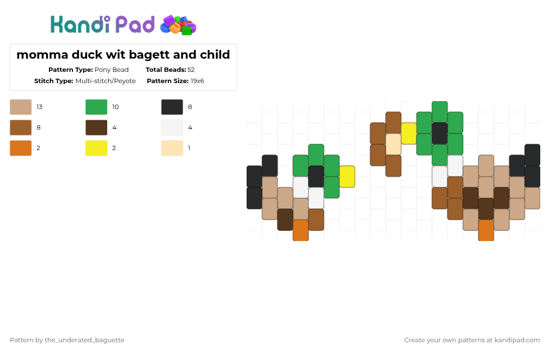 momma duck wit bagett and child - Pony Bead Pattern by the_underated_baguette on Kandi Pad - beige,tan,green,bread