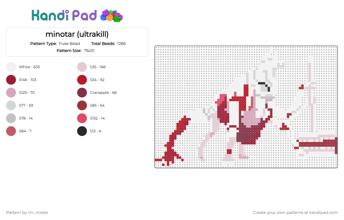 minotar (ultrakill) - Fuse Bead Pattern by mr_mister on Kandi Pad - white,red