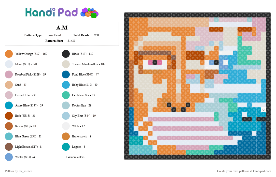 A.M - Fuse Bead Pattern by mr_mister on Kandi Pad - orange,beige,light blue