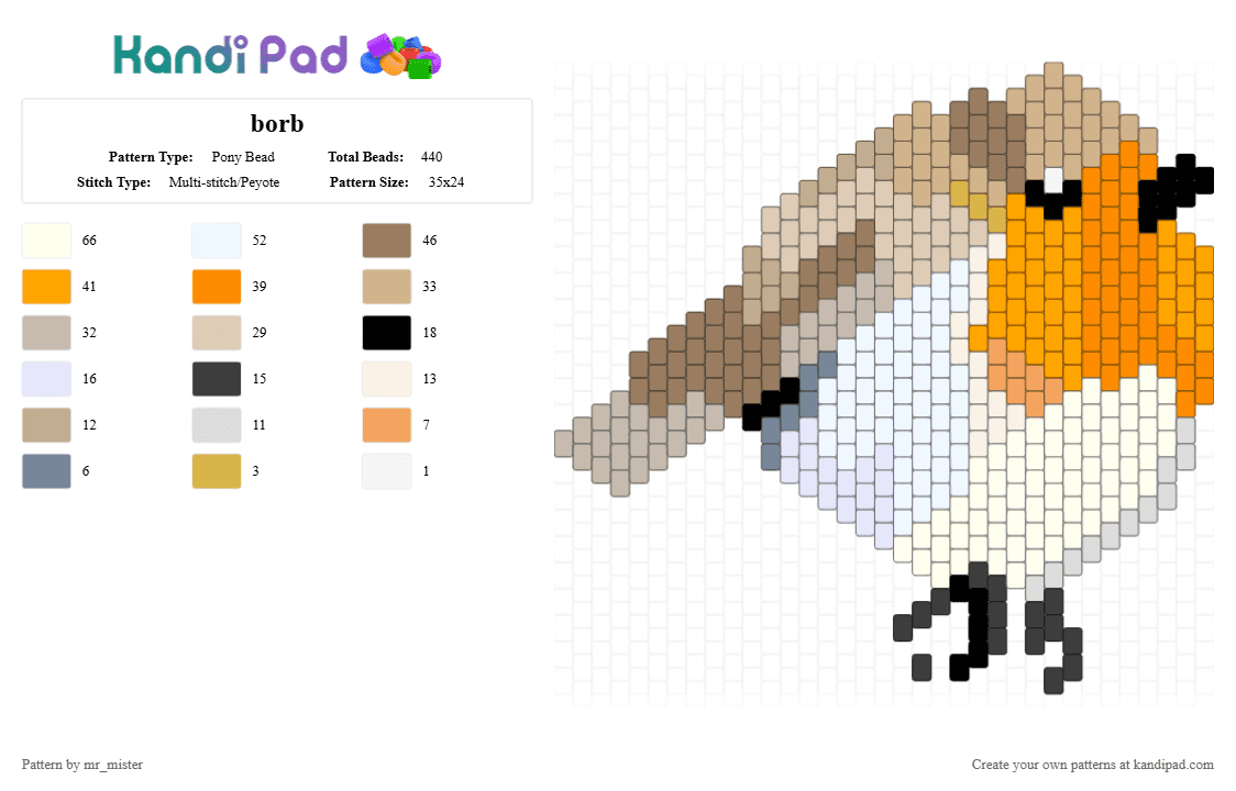 borb - Pony Bead Pattern by mr_mister on Kandi Pad - beige, orange, tan