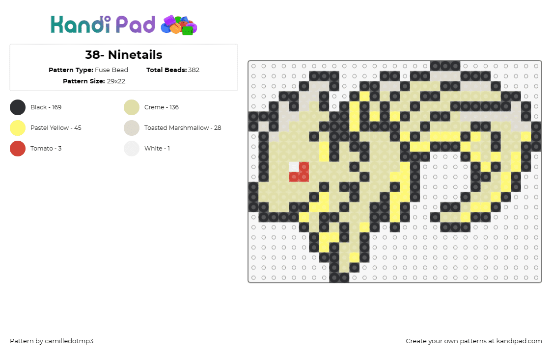 38- Ninetails - Fuse Bead Pattern by camilledotmp3 on Kandi Pad - pokemon,ninetails,anime,tv shows