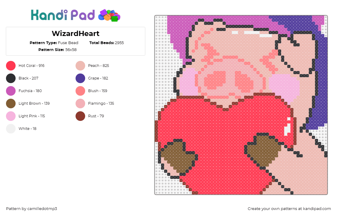WizardHeart - Fuse Bead Pattern by camilledotmp3 on Kandi Pad - pigs,animals,cute,hearts,love