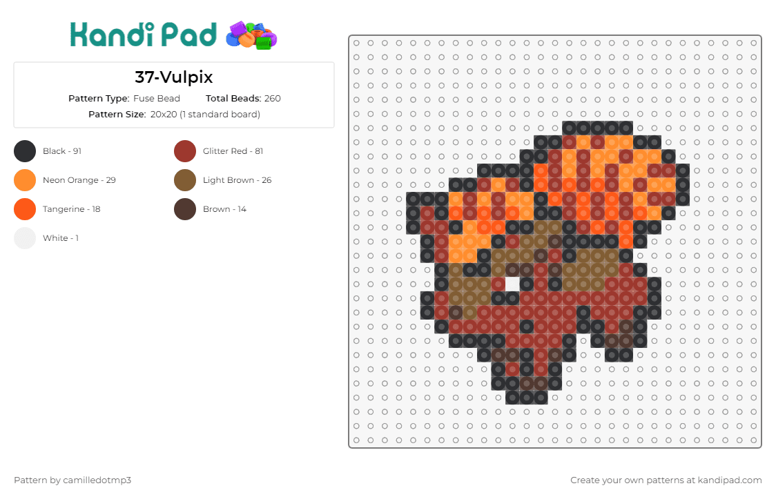 37-Vulpix - Fuse Bead Pattern by camilledotmp3 on Kandi Pad - pokemon,vulpix,anime,tv shows