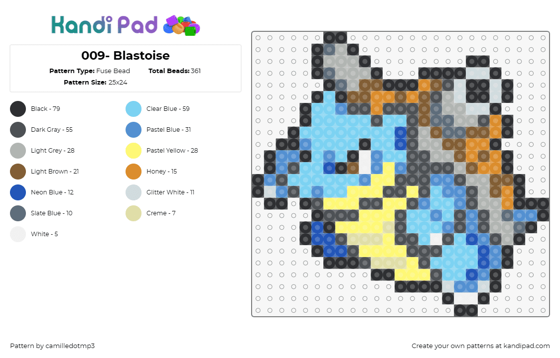 009- Blastoise - Fuse Bead Pattern by camilledotmp3 on Kandi Pad - pokemon,blastoise