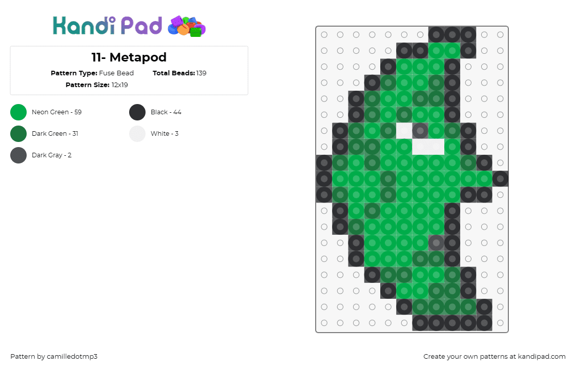 11- Metapod - Fuse Bead Pattern by camilledotmp3 on Kandi Pad - pokemon,metapod