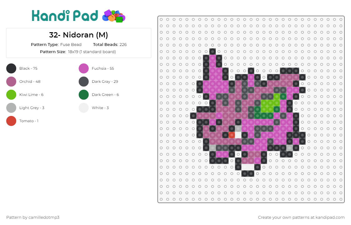 32- Nidoran (M) - Fuse Bead Pattern by camilledotmp3 on Kandi Pad - pokemon,nidoran