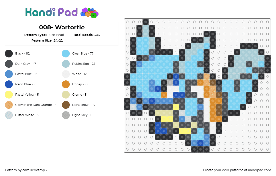008- Wartortle - Fuse Bead Pattern by camilledotmp3 on Kandi Pad - pokemon,wartortle