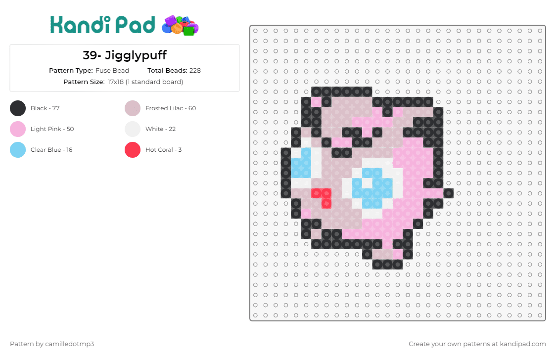39- Jigglypuff - Fuse Bead Pattern by camilledotmp3 on Kandi Pad - pokemon,jigglypuff,anime,tv shows