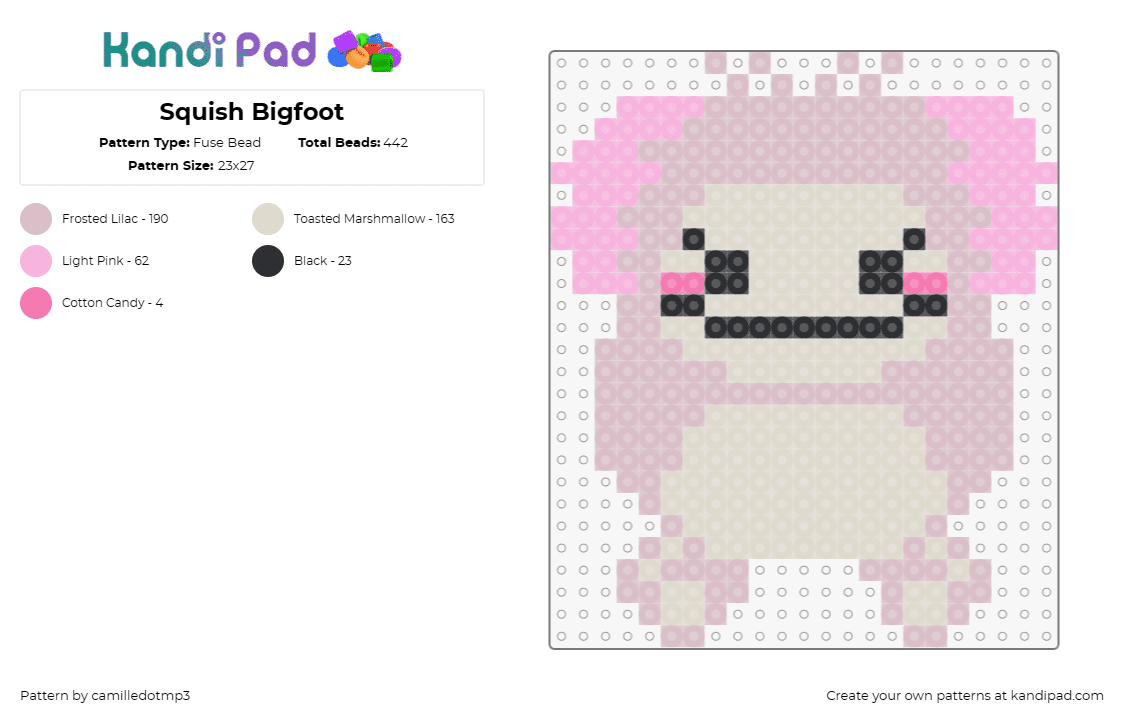 Squish Bigfoot - Fuse Bead Pattern by camilledotmp3 on Kandi Pad - squishmallows,bigfoot