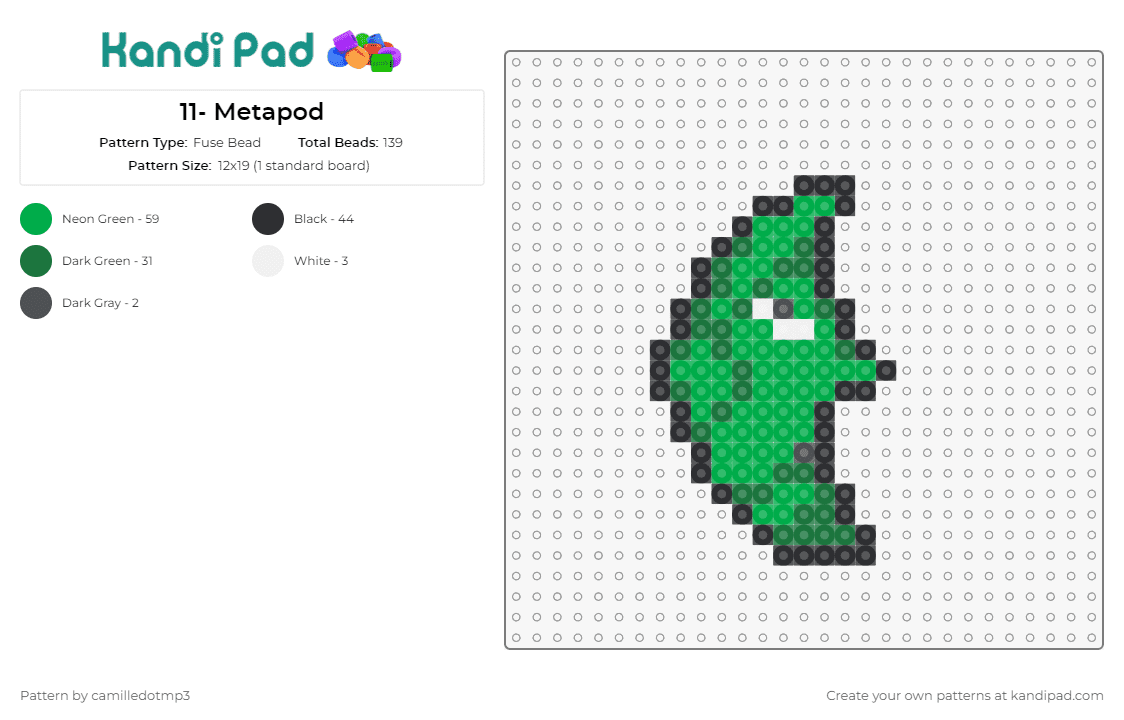 11- Metapod - Fuse Bead Pattern by camilledotmp3 on Kandi Pad - pokemon,metapod