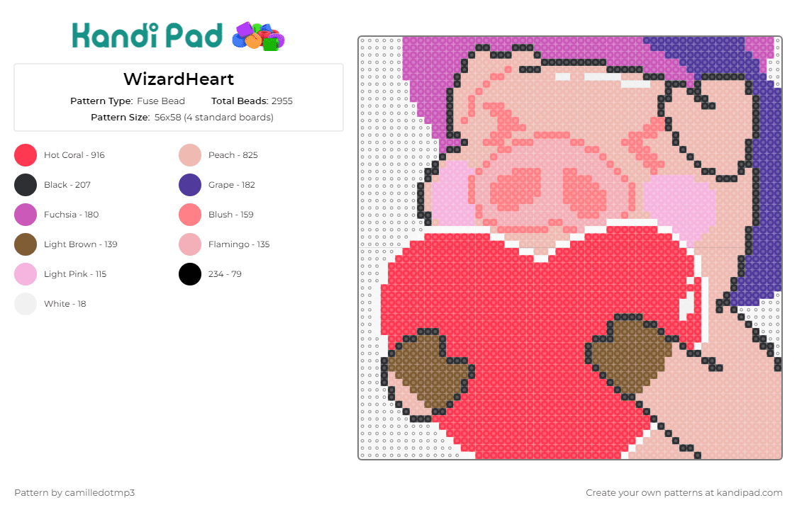 WizardHeart - Fuse Bead Pattern by camilledotmp3 on Kandi Pad - pigs,animals,cute,hearts,love