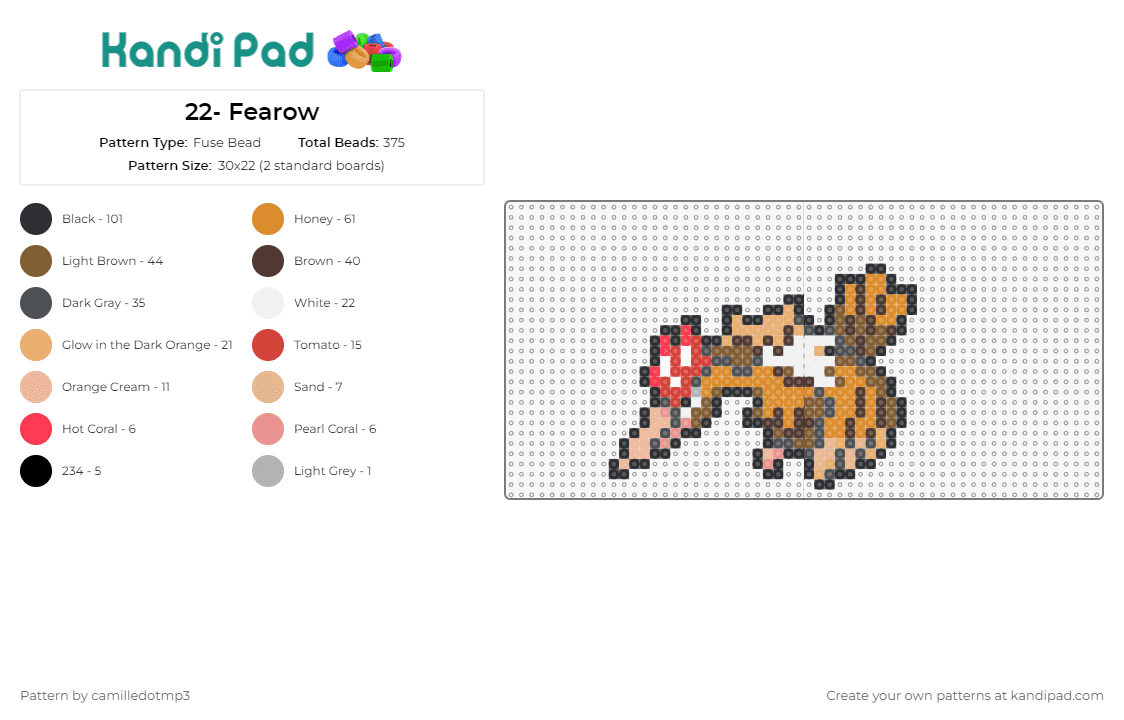 22- Fearow - Fuse Bead Pattern by camilledotmp3 on Kandi Pad - pokemon,fearow