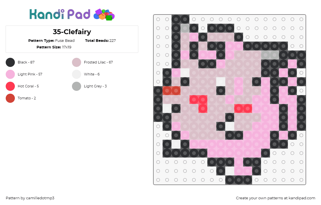 35-Clefairy - Fuse Bead Pattern by camilledotmp3 on Kandi Pad - pokemon,clefairy,anime,tv shows