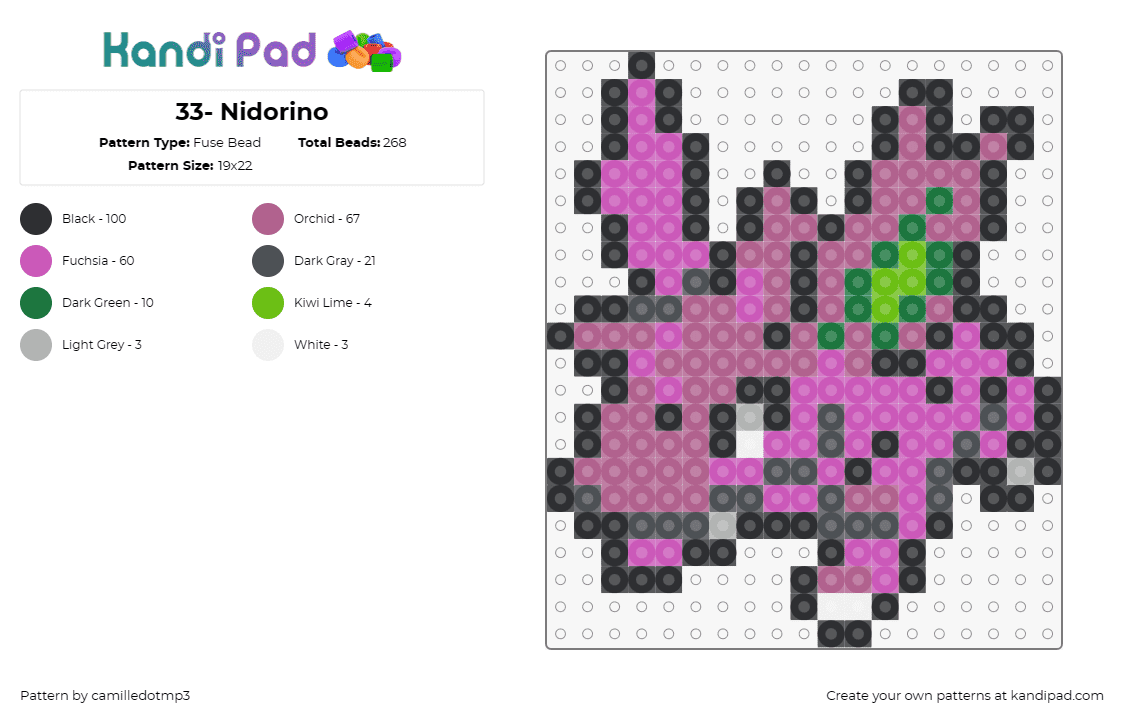 33- Nidorino - Fuse Bead Pattern by camilledotmp3 on Kandi Pad - pokemon,nidorino