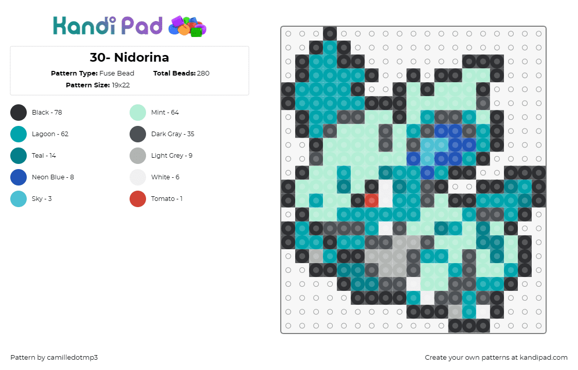 30- Nidorina - Fuse Bead Pattern by camilledotmp3 on Kandi Pad - pokemon,nidorina