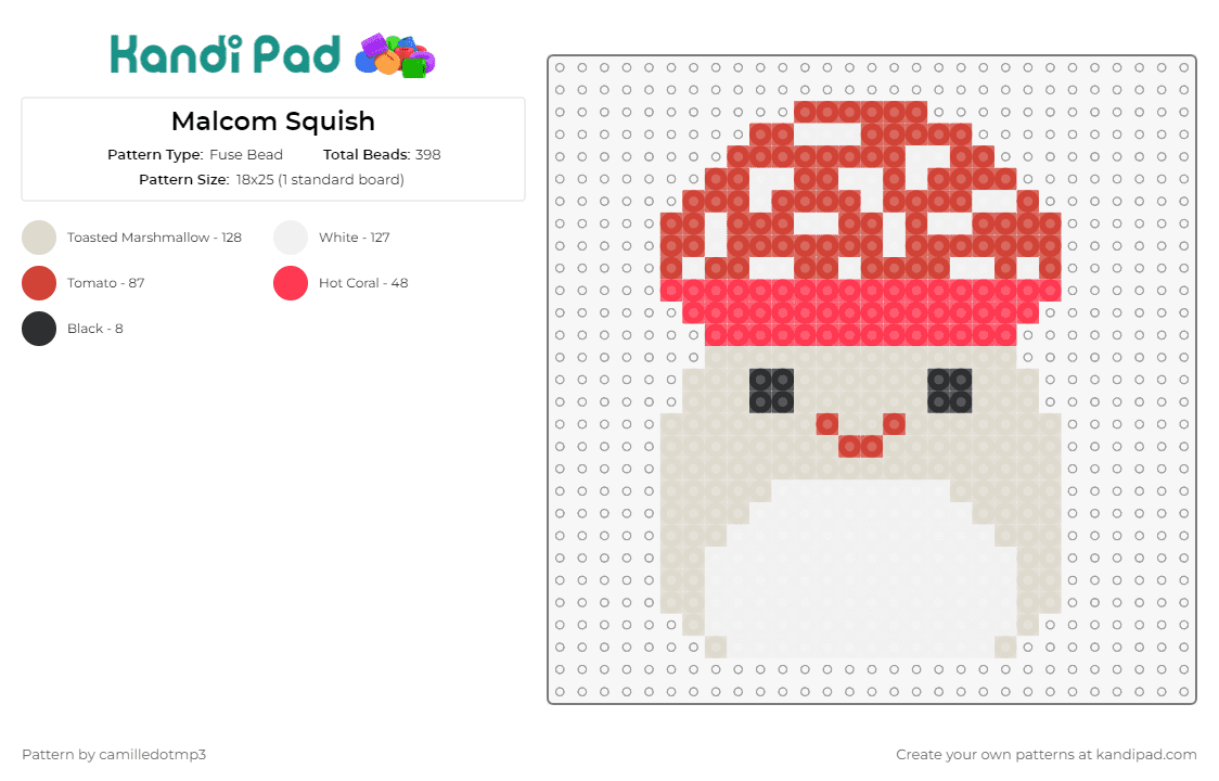 Malcom Squish - Fuse Bead Pattern by camilledotmp3 on Kandi Pad - squishmallows,mushrooms