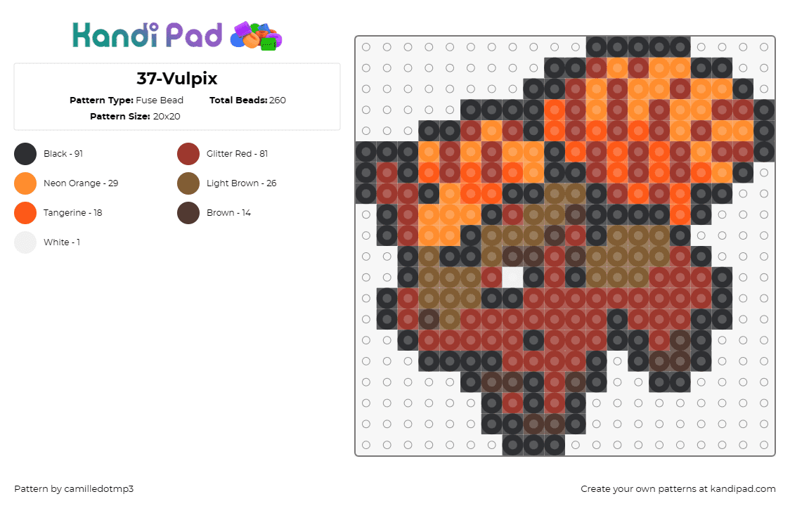 37-Vulpix - Fuse Bead Pattern by camilledotmp3 on Kandi Pad - vulpix,pokemon,character,gaming,brown,orange