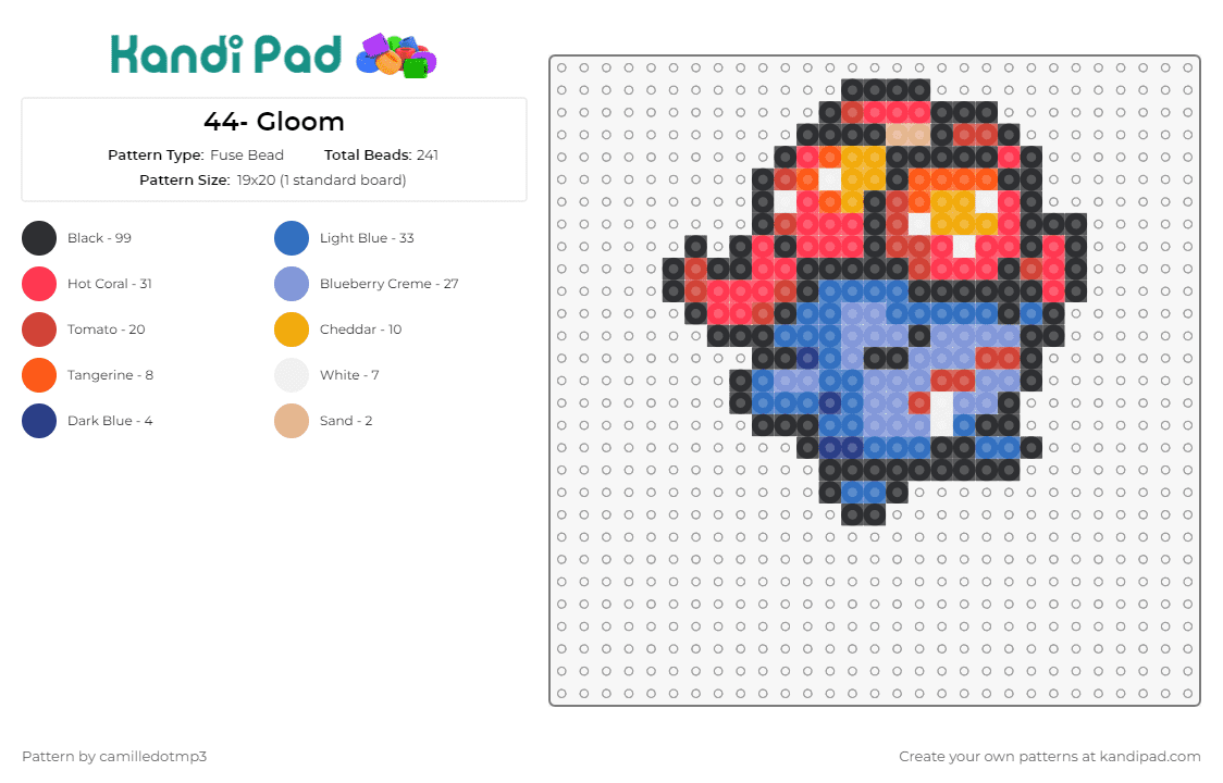 44- Gloom - Fuse Bead Pattern by camilledotmp3 on Kandi Pad - pokemon,gloom,anime,tv shows