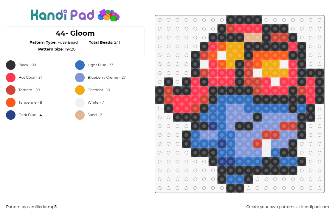 44- Gloom - Fuse Bead Pattern by camilledotmp3 on Kandi Pad - pokemon,gloom,anime,tv shows