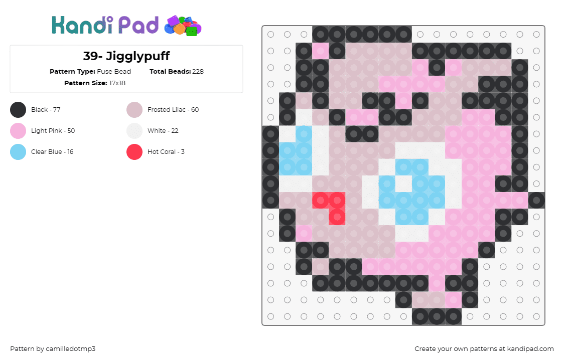 39- Jigglypuff - Fuse Bead Pattern by camilledotmp3 on Kandi Pad - pokemon,jigglypuff,anime,tv shows