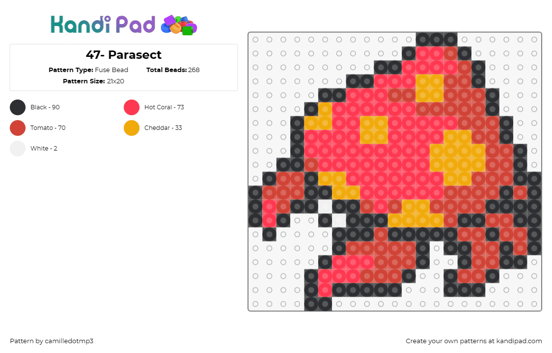 47- Parasect - Fuse Bead Pattern by camilledotmp3 on Kandi Pad - pokemon,parasect,anime,tv shows