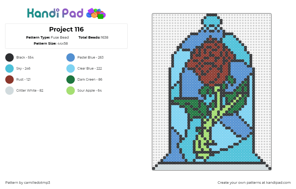 Project 116 - Fuse Bead Pattern by camilledotmp3 on Kandi Pad - beauty and the beast,rose,flowers,stained glass
