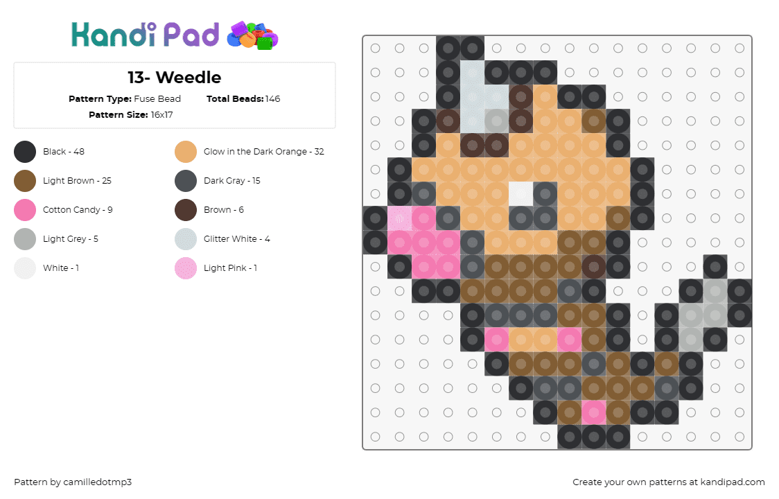 13- Weedle - Fuse Bead Pattern by camilledotmp3 on Kandi Pad - pokemon,weedle