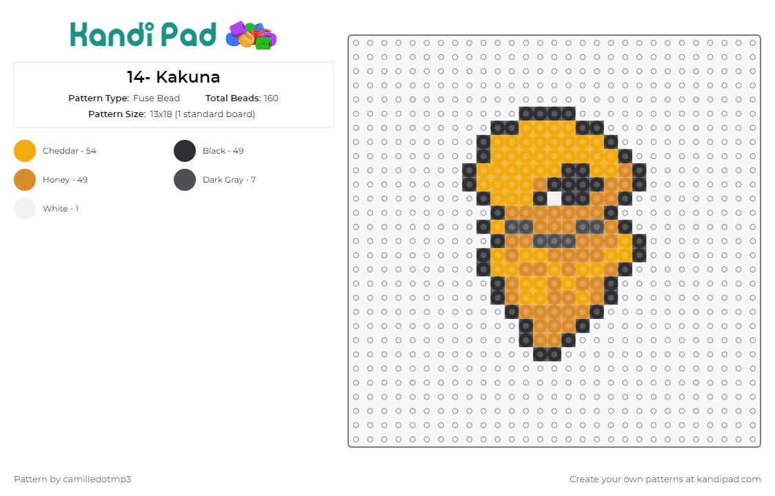 14- Kakuna - Fuse Bead Pattern by camilledotmp3 on Kandi Pad - pokemon,kakuna