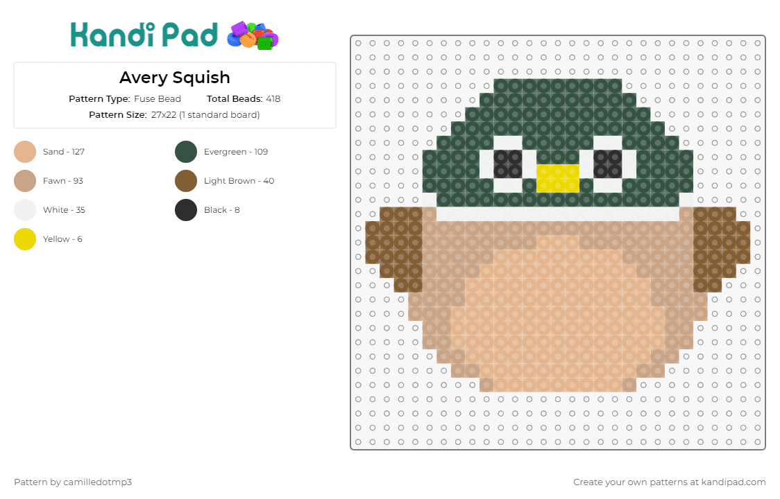 Avery Squish - Fuse Bead Pattern by camilledotmp3 on Kandi Pad - squishmallows,ducks,birds,animals