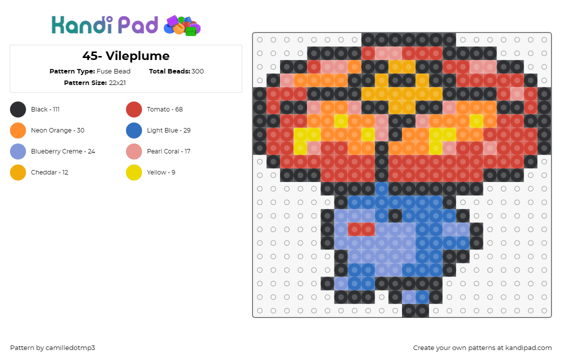 45- Vileplume - Fuse Bead Pattern by camilledotmp3 on Kandi Pad - pokemon,vileplume,anime,tv shows