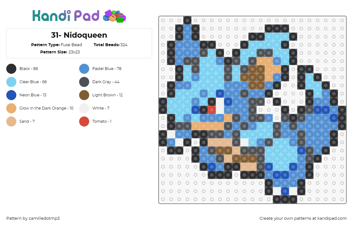 31- Nidoqueen - Fuse Bead Pattern by camilledotmp3 on Kandi Pad - pokemon,nidoqueen