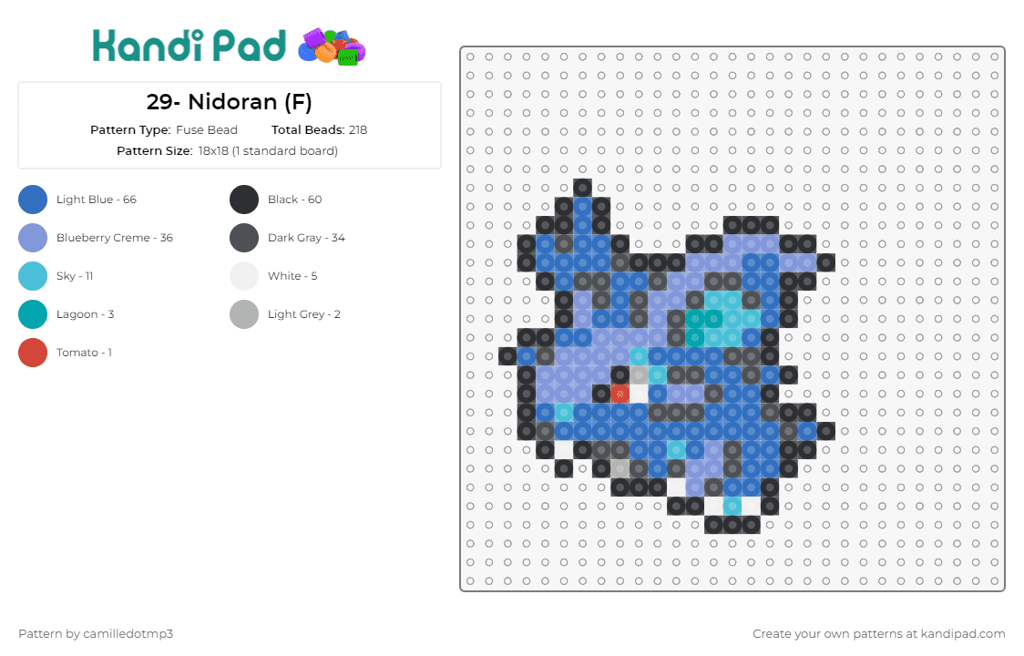 29- Nidoran (F) - Fuse Bead Pattern by camilledotmp3 on Kandi Pad - pokemon,nidoran