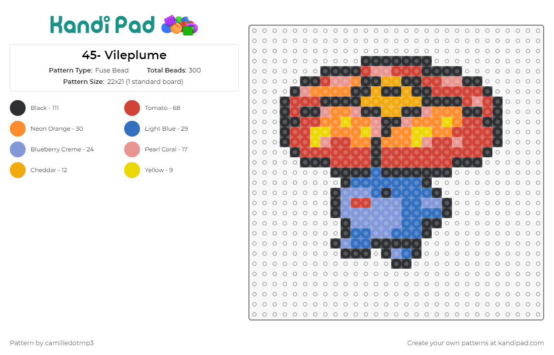45- Vileplume - Fuse Bead Pattern by camilledotmp3 on Kandi Pad - pokemon,vileplume,anime,tv shows