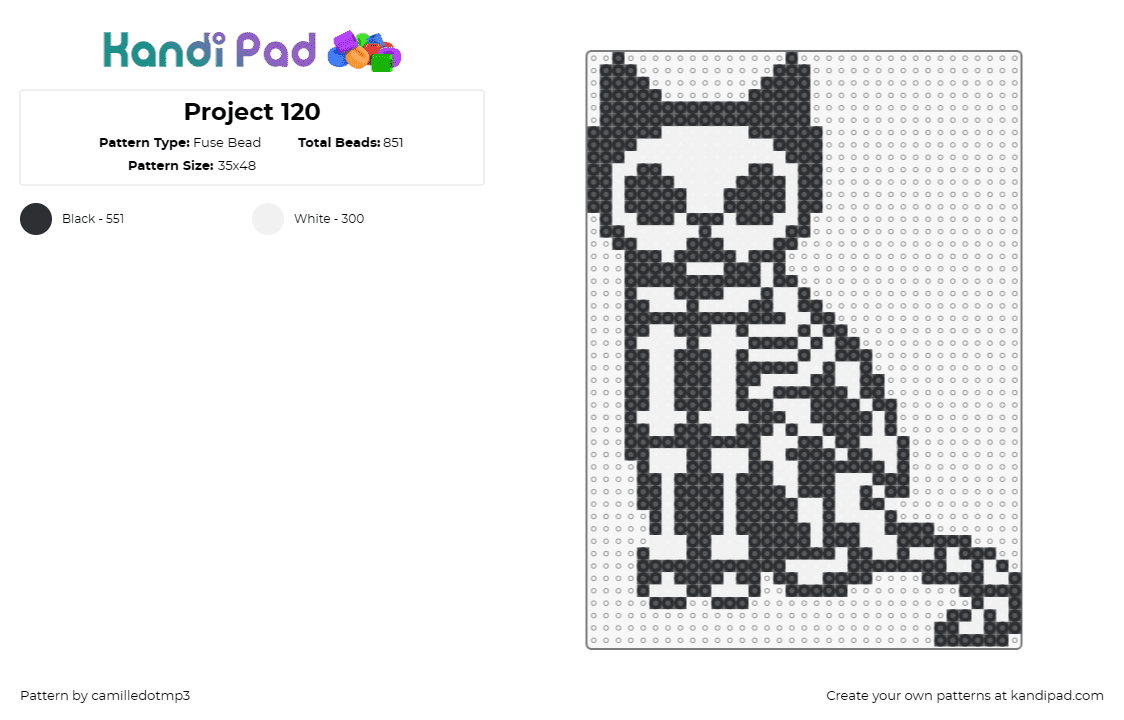Project 120 - Fuse Bead Pattern by camilledotmp3 on Kandi Pad - cats,skeleton,halloween,spooky,animals