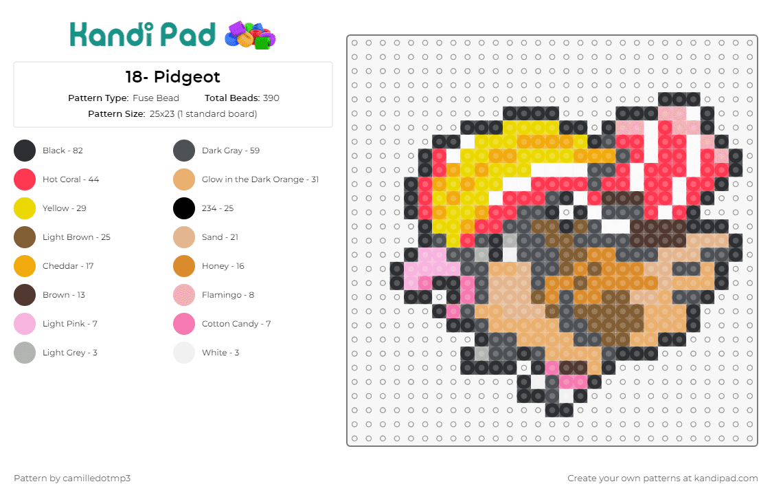18- Pidgeot - Fuse Bead Pattern by camilledotmp3 on Kandi Pad - pokemon,pidgeot