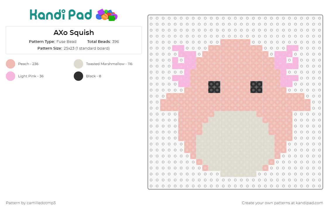 AXo Squish - Fuse Bead Pattern by camilledotmp3 on Kandi Pad - squishmallows,axolotl,animals