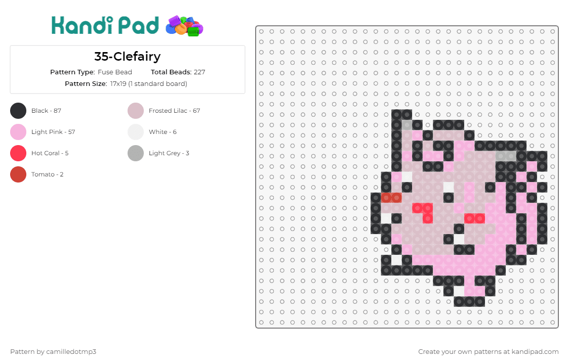 35-Clefairy - Fuse Bead Pattern by camilledotmp3 on Kandi Pad - pokemon,clefairy,anime,tv shows
