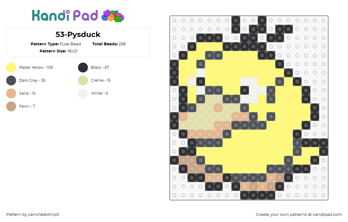 53-Pysduck - Fuse Bead Pattern by camilledotmp3 on Kandi Pad - psyduck,pokemon,character,gaming,confused,cute,yellow