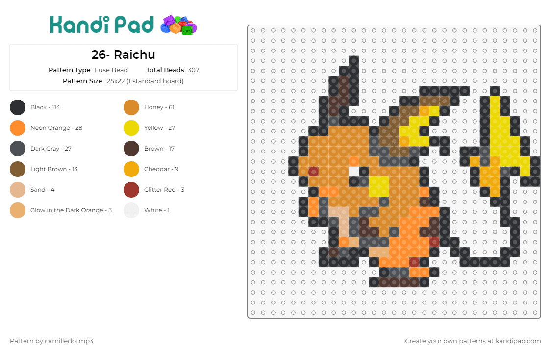 26- Raichu - Fuse Bead Pattern by camilledotmp3 on Kandi Pad - pokemon,raichu