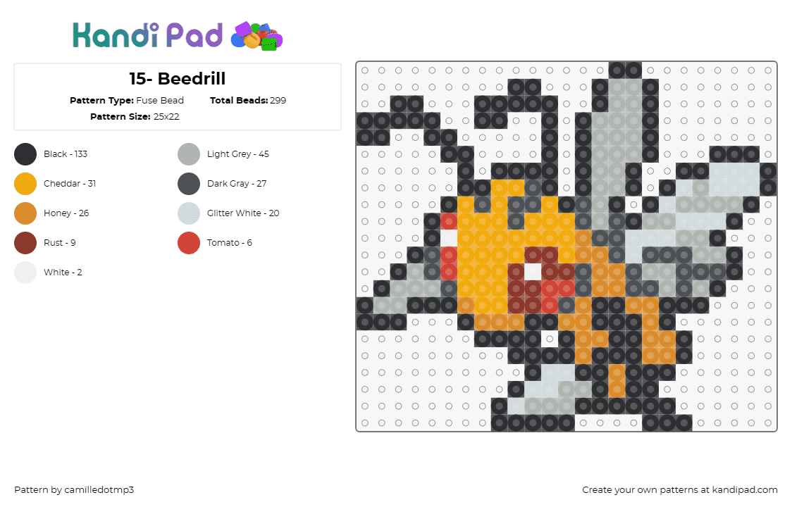 15- Beedrill - Fuse Bead Pattern by camilledotmp3 on Kandi Pad - pokemon,beedrill