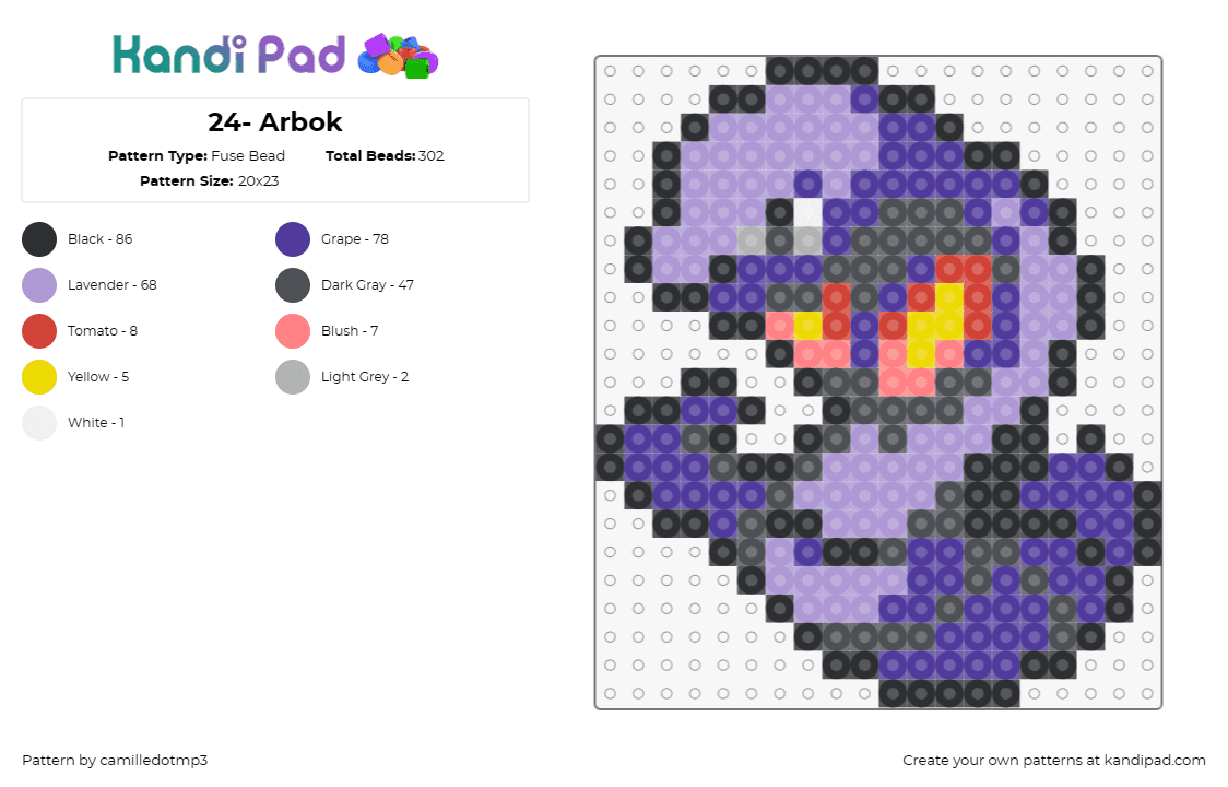 24- Arbok - Fuse Bead Pattern by camilledotmp3 on Kandi Pad - pokemon,arbok