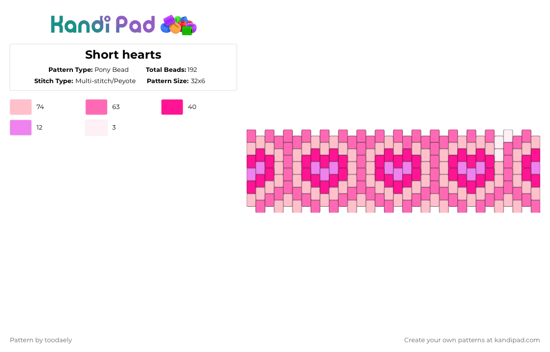 Short hearts - Pony Bead Pattern by toodaely on Kandi Pad - pink