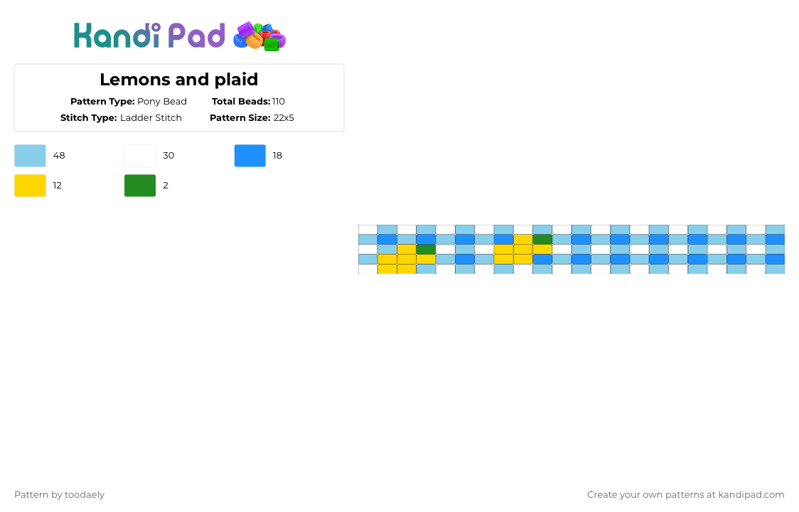 Lemons and plaid - Pony Bead Pattern by toodaely on Kandi Pad - light blue