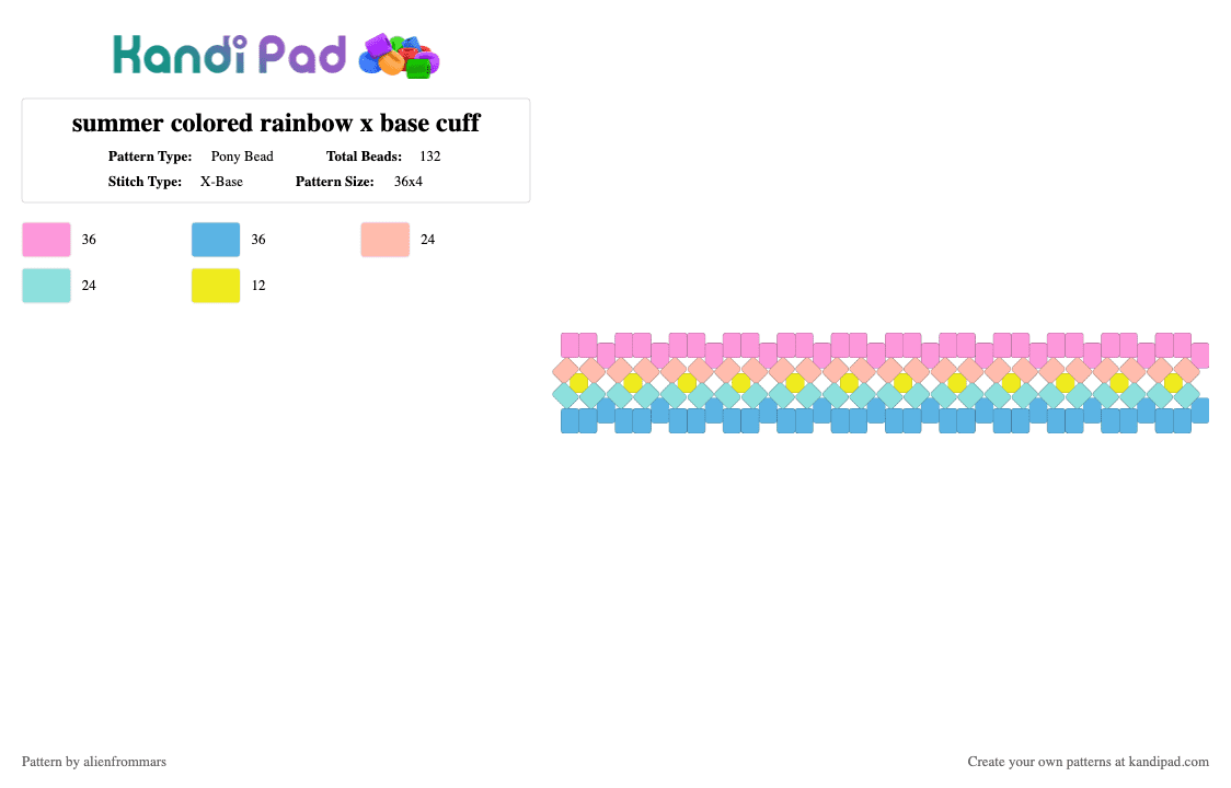 summer colored rainbow x base cuff - Pony Bead Pattern by alienfrommars on Kandi Pad - pink,light blue