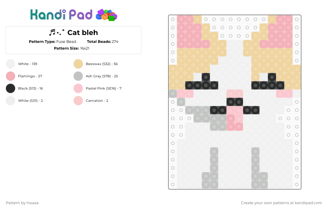 ♬⋆.˚ Cat bleh - Fuse Bead Pattern by hisaaa on Kandi Pad - beige,cat,goofy,silly,cute,kitty,meme
