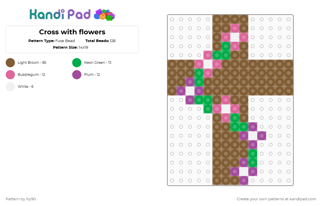 Cross with flowers - Fuse Bead Pattern by lily90 on Kandi Pad - tan