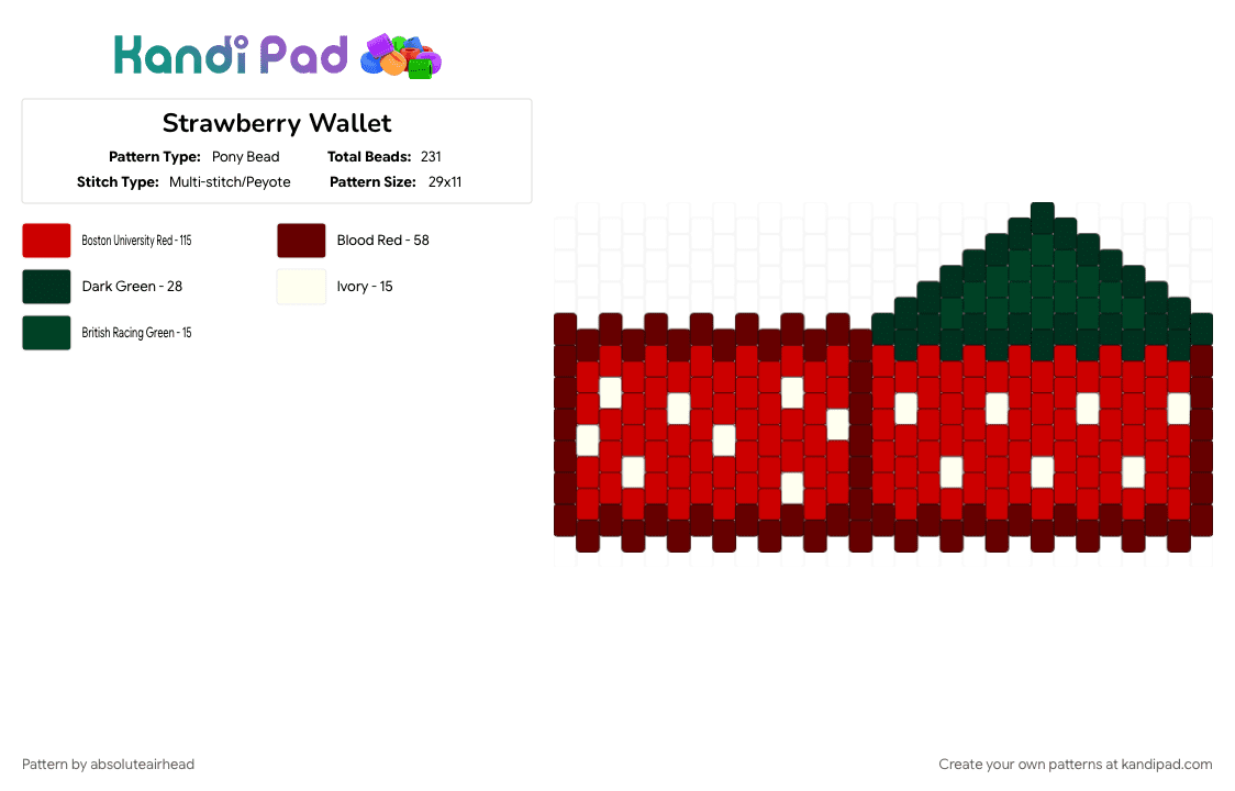 Strawberry Wallet - Pony Bead Pattern by absoluteairhead on Kandi Pad - brown, red