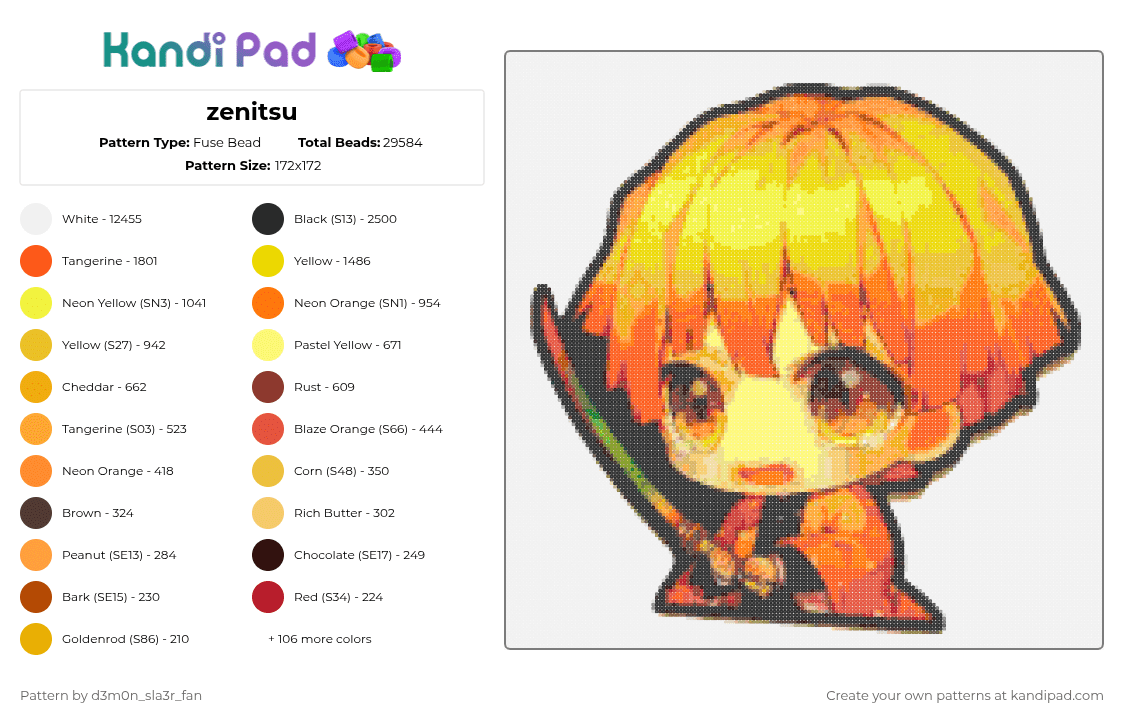 zenitsu - Fuse Bead Pattern by -wagaw- on Kandi Pad - 