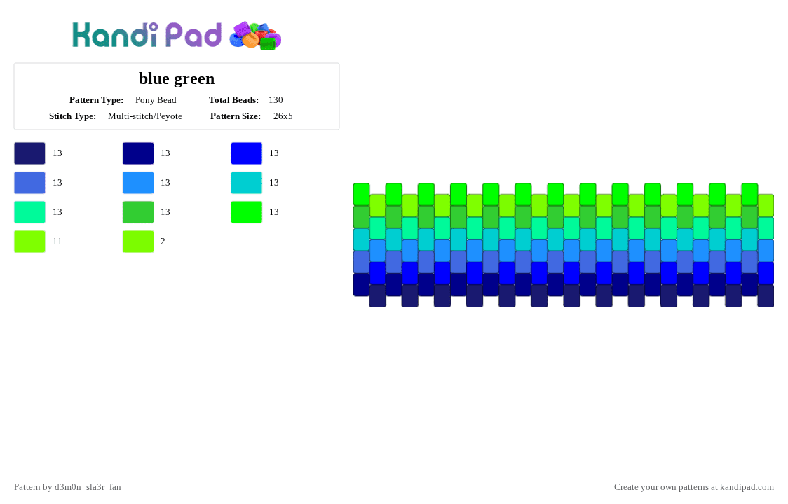 blue green - Pony Bead Pattern by -wagaw- on Kandi Pad - purple,light blue,green