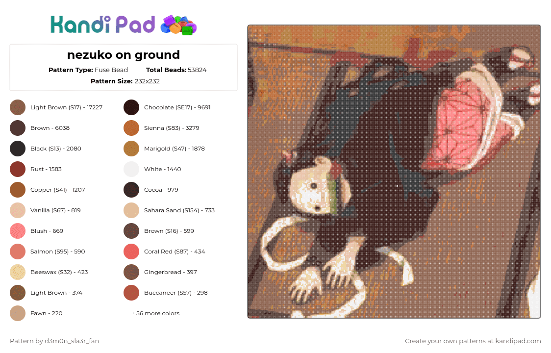 nezuko on ground - Fuse Bead Pattern by -wagaw- on Kandi Pad - tan,brown